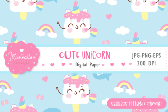 Unicorn Rainbow Seamless Pattern Kawaii